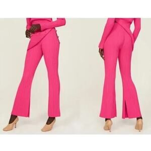 Adam Lippes Collective Pants Ribbed Knit High Waisted Pull On Bootcut Pink M